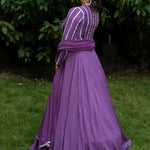 Purple lehenga set with Full Sleeve Embroidered Choli - Anvi Couture