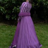 Purple lehenga set with Full Sleeve Embroidered Choli - Anvi Couture
