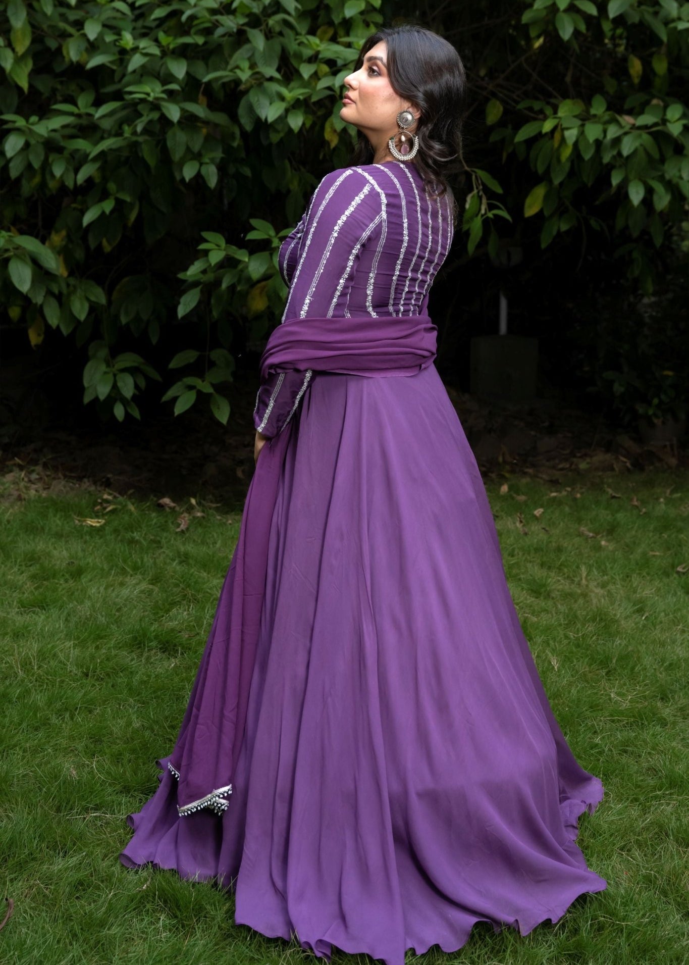 Purple lehenga set with Full Sleeve Embroidered Choli - Anvi Couture