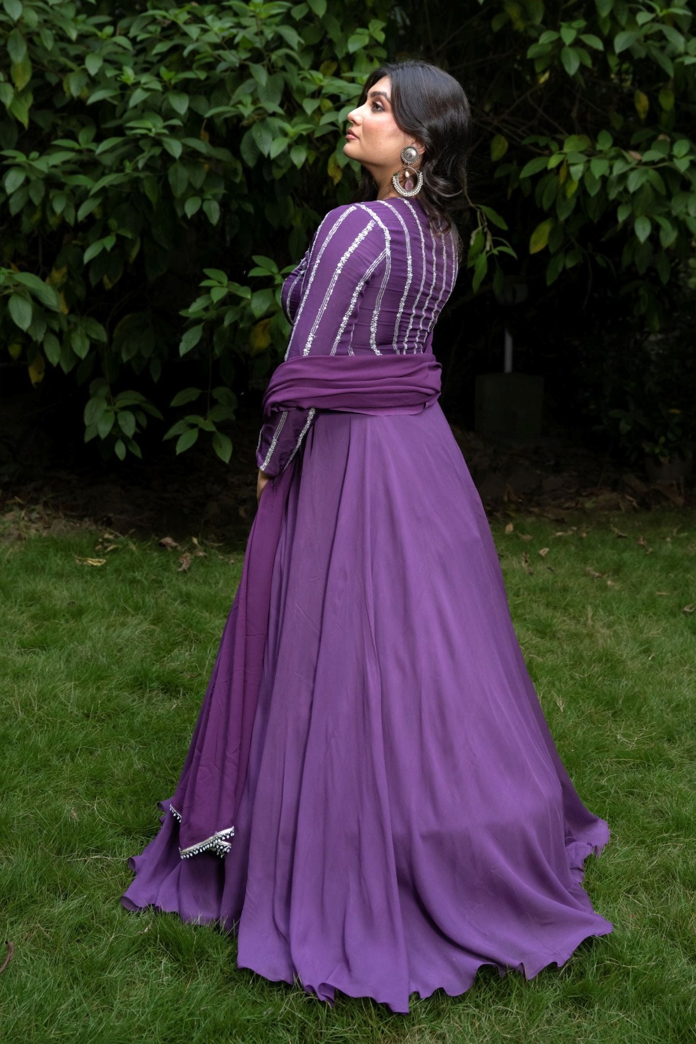 Purple lehenga set with Full Sleeve Embroidered Choli - Anvi Couture