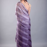 Purple ombre georgette saree — full-length back view showing pallu