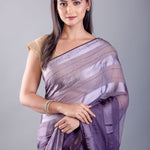 Purple ombre georgette saree with self stripe — close-up showing ombre fabric texture, Anvi Couture