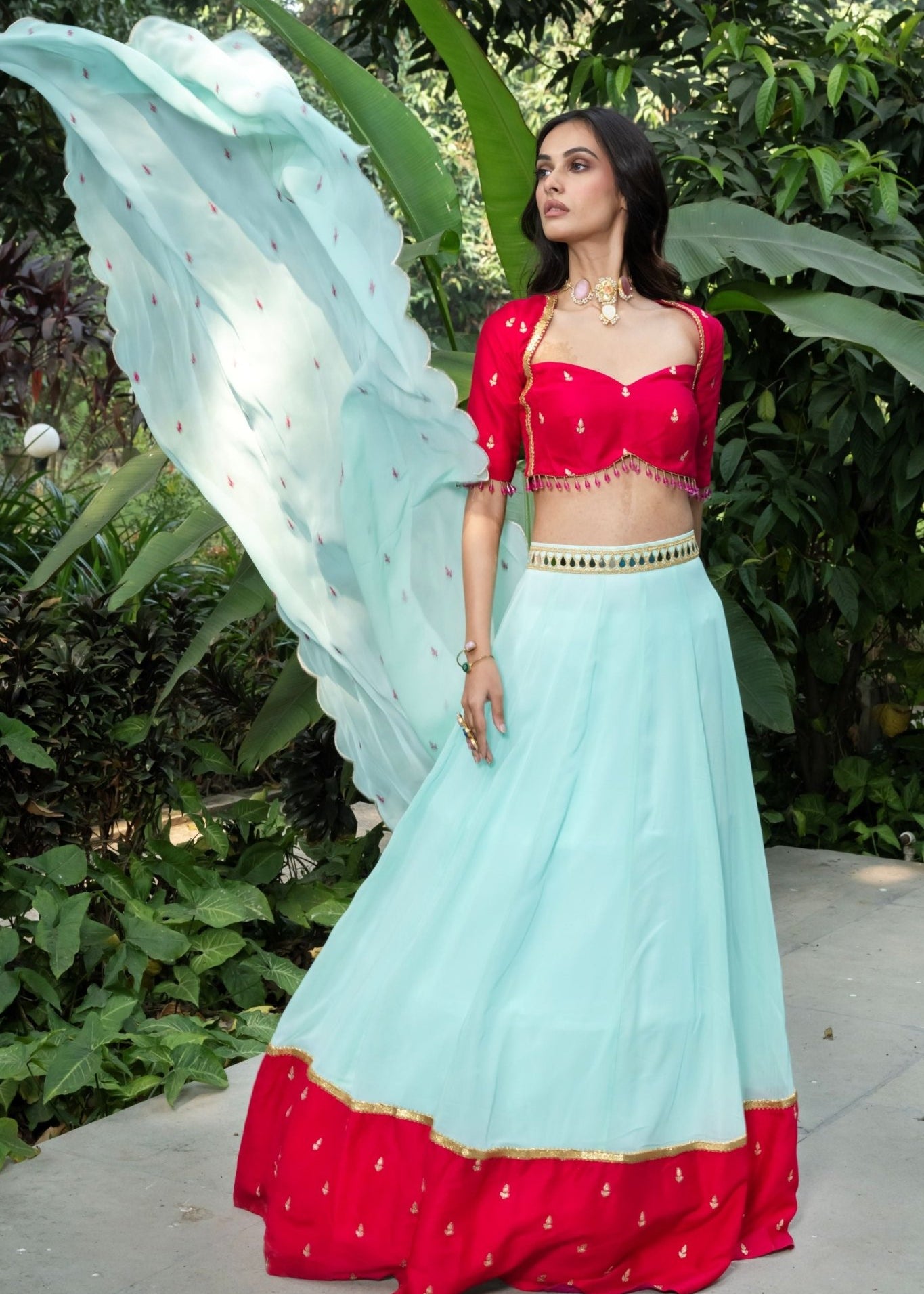 Royal Rani Pink and Blue Embroidered Lehenga - Anvi Couture