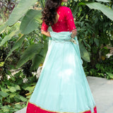 Royal Rani Pink and Blue Embroidered Lehenga - Anvi Couture