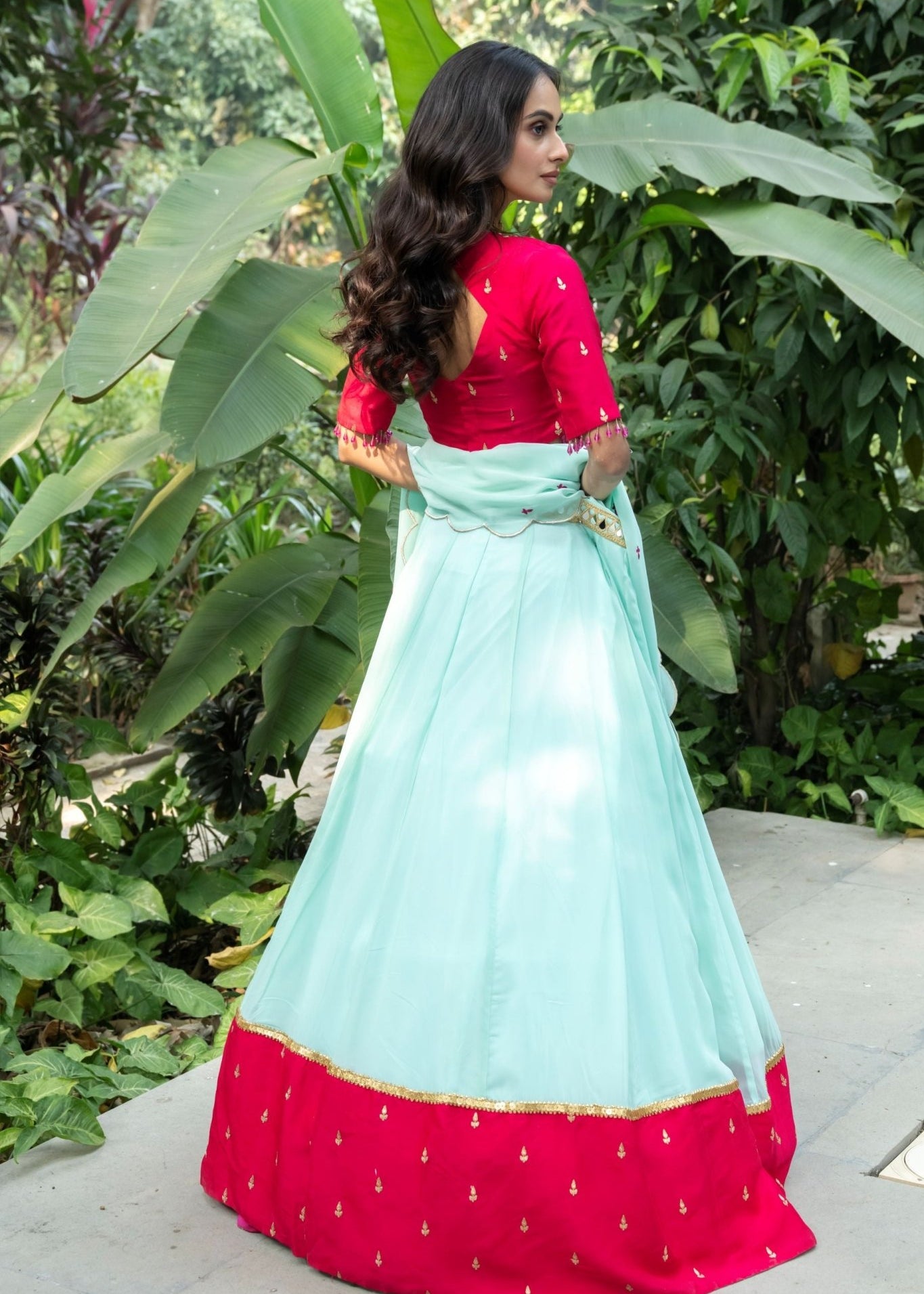 Royal Rani Pink and Blue Embroidered Lehenga - Anvi Couture