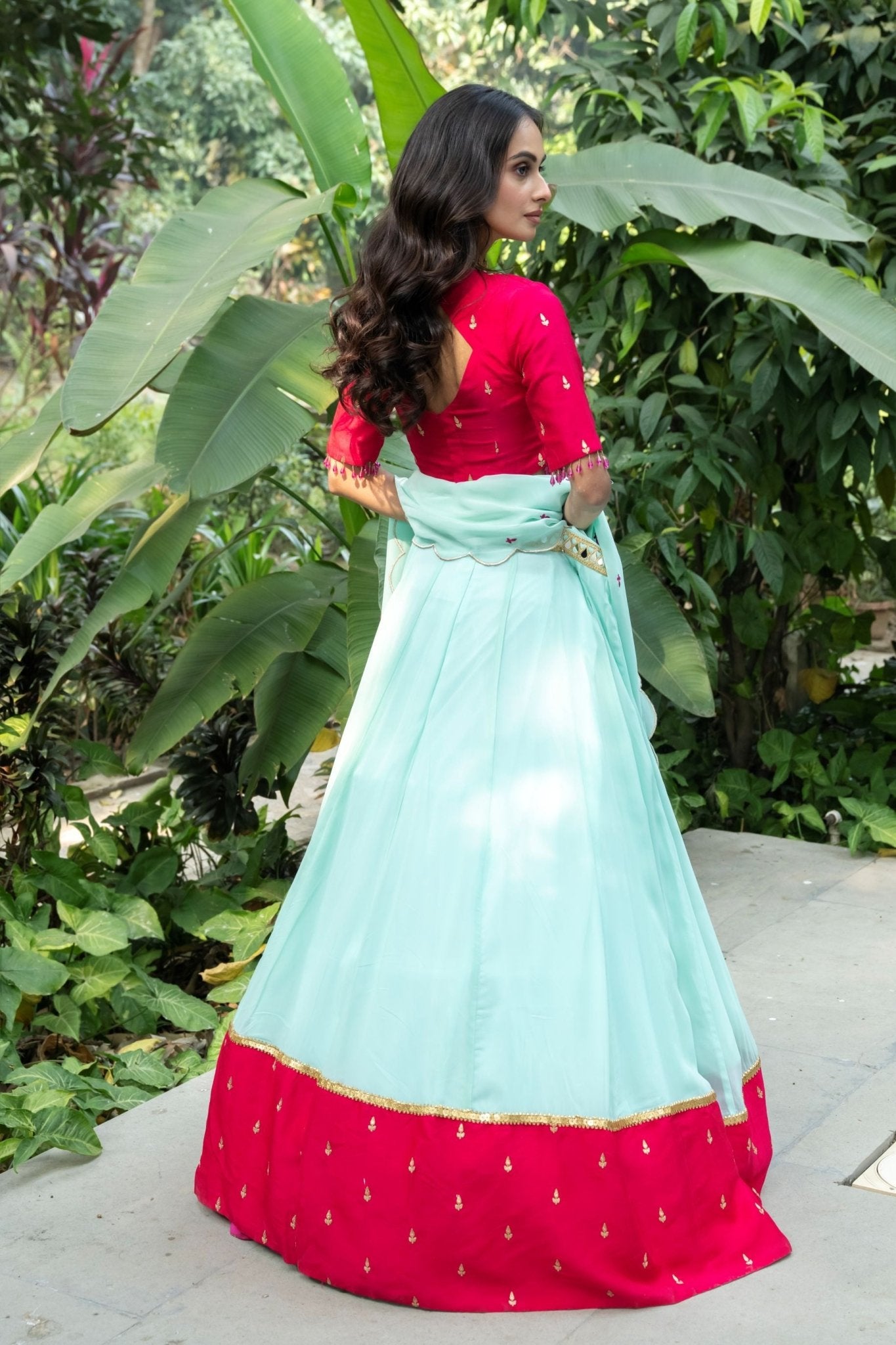 Royal Rani Pink and Blue Embroidered Lehenga - Anvi Couture