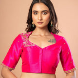 Rani Pink Bridal Blouse With Hand Embroidered Aari Work In Raw Silk - Anvi Couture