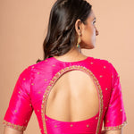 Rani Pink Bridal Blouse With Hand Embroidered Aari Work In Raw Silk - Anvi Couture