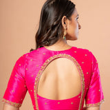Rani Pink Bridal Blouse With Hand Embroidered Aari Work In Raw Silk - Anvi Couture