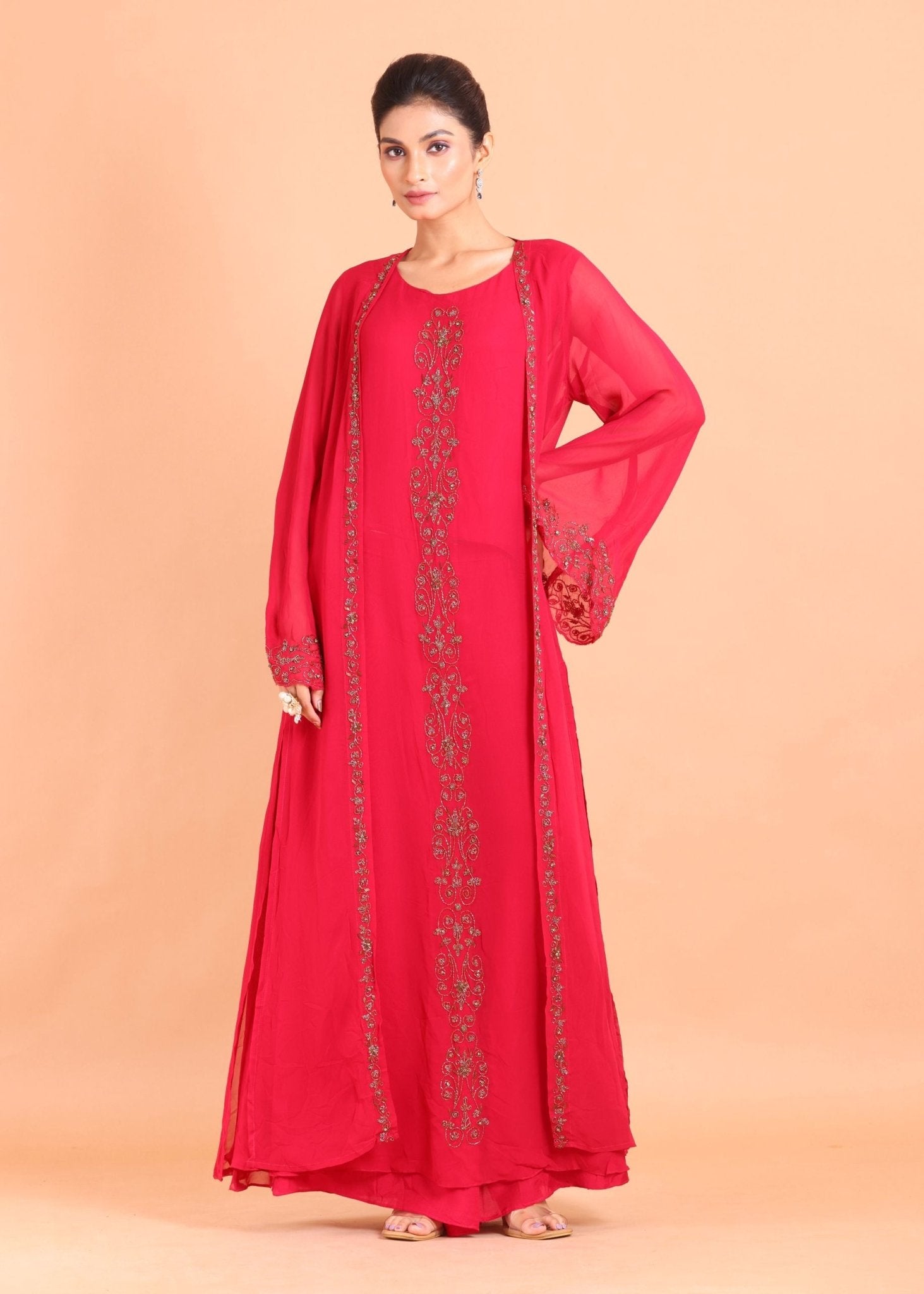Rani Pink Gown With Embroidered Jacket - Anvi Couture