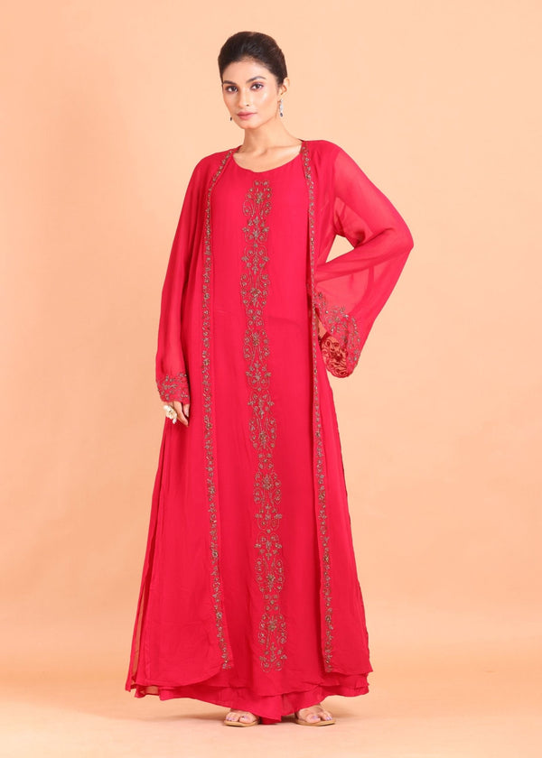 Rani Pink Gown With Embroidered Jacket - Anvi Couture
