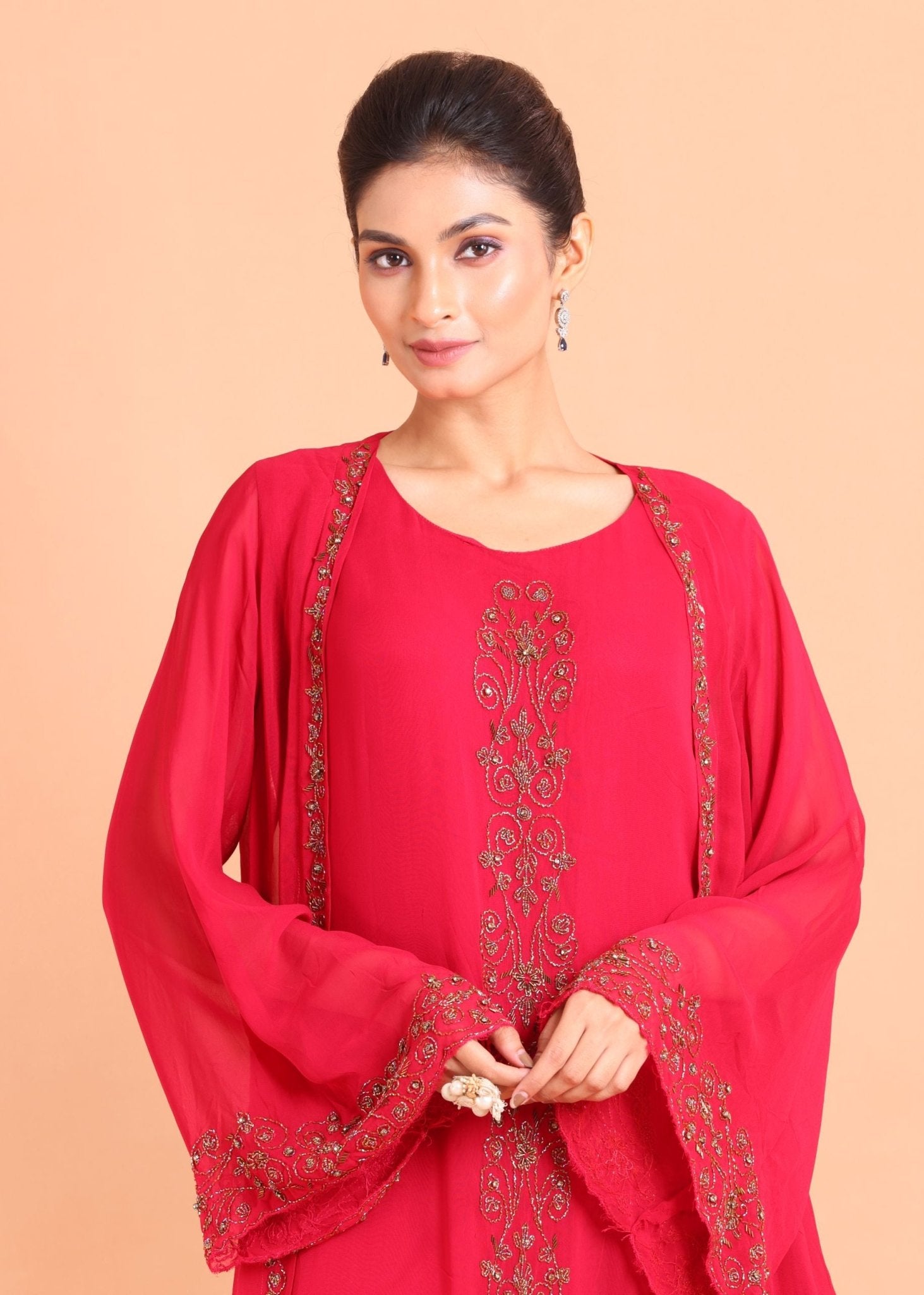 Rani Pink Gown With Embroidered Jacket - Anvi Couture