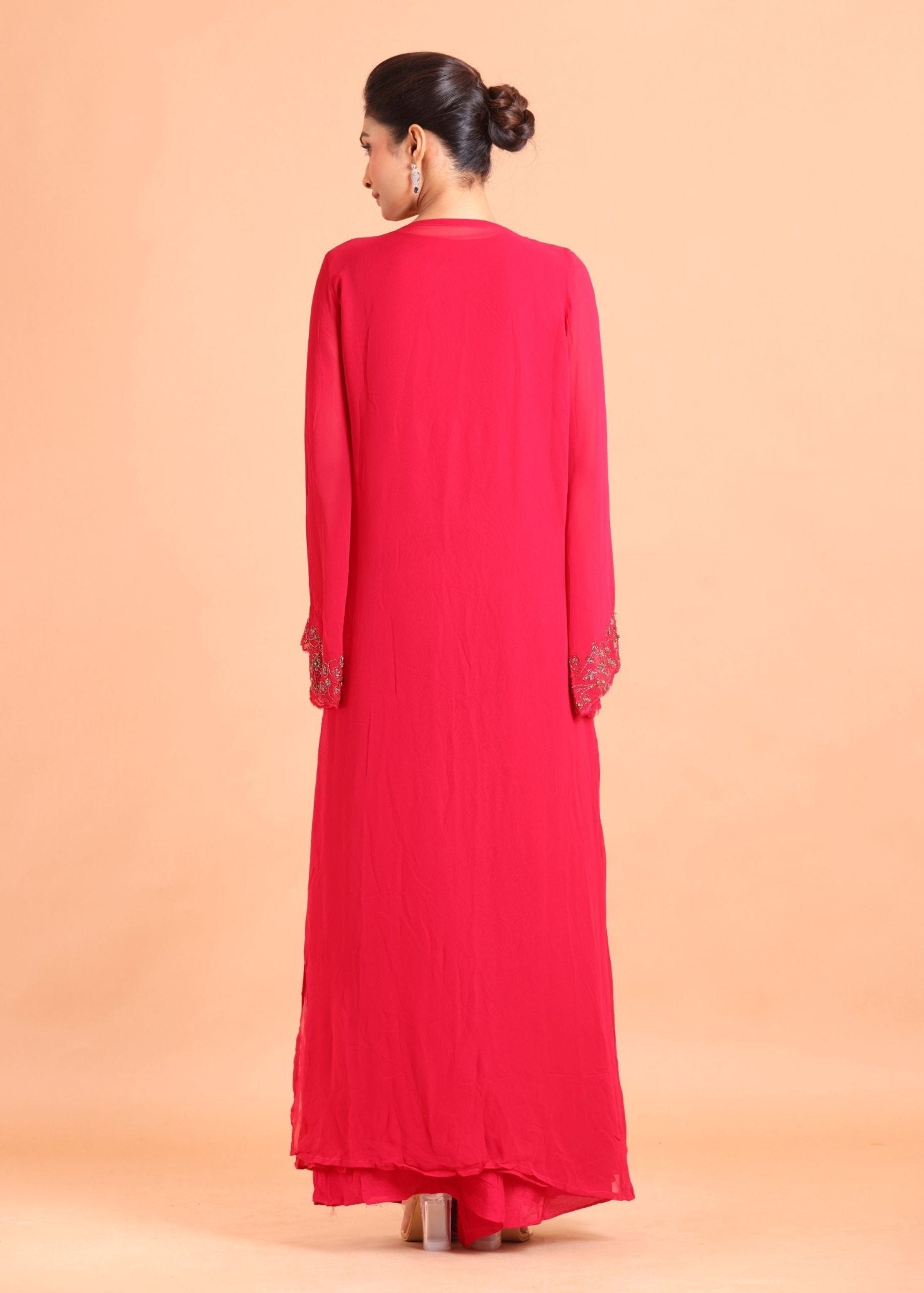 Rani Pink Gown With Embroidered Jacket - Anvi Couture
