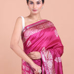 Rani Pink Handblock Printed Silk Saree Close Up