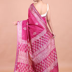 Rani Pink Handblock Printed Silk Saree Back