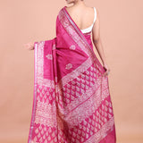 Rani Pink Handblock Printed Silk Saree Back