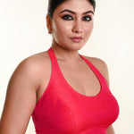 Rani pink halter neck blouse — side profile view showing neckline depth