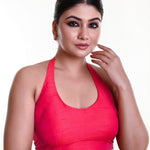 Rani pink halter neck saree blouse in cotton silk — front view — Anvi Couture