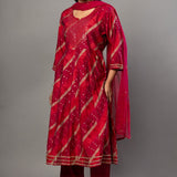 Red Anarkali Suit Set with Dupatta - Anvi Couture