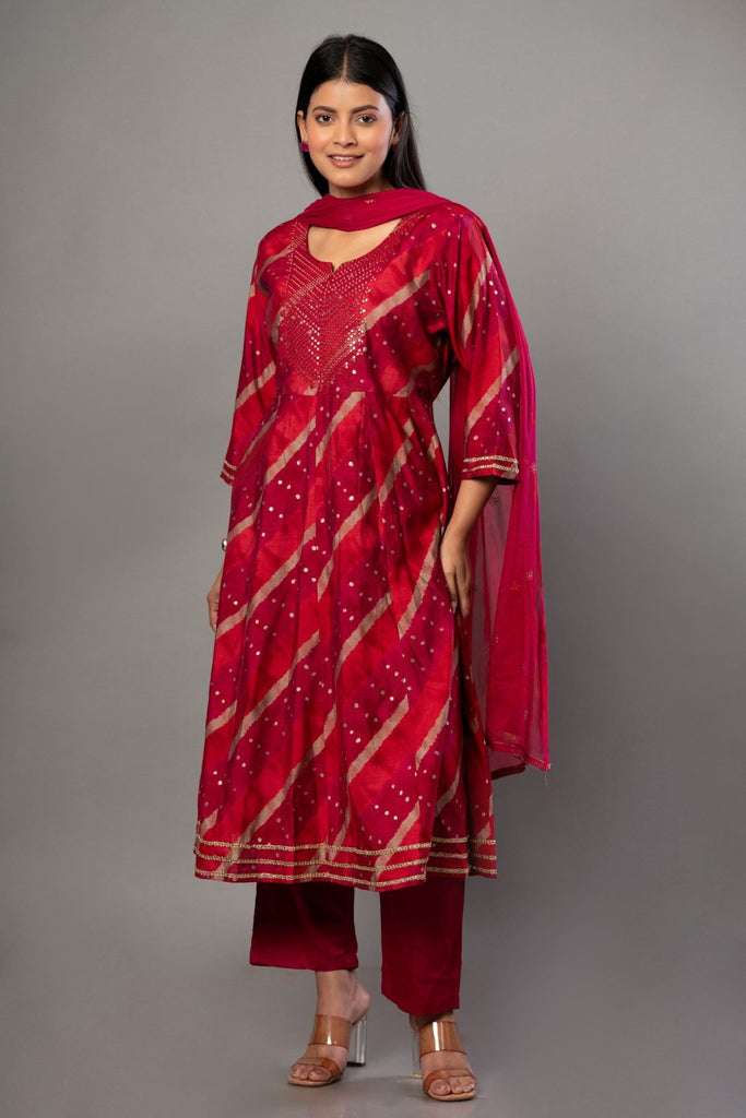 Red Anarkali Suit Set with Dupatta