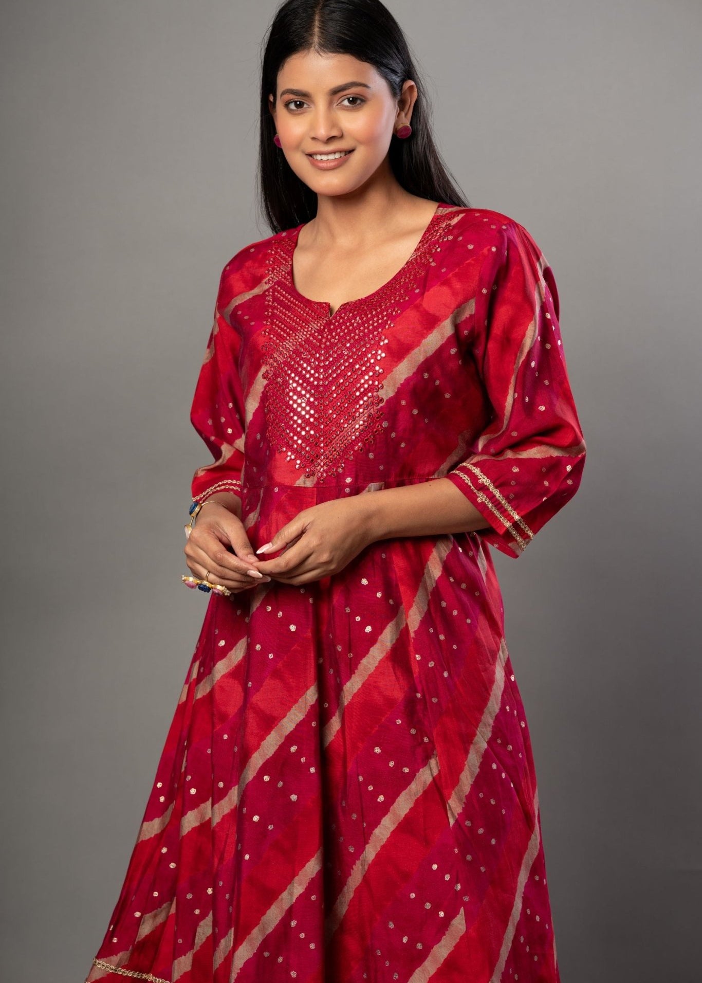 Red Anarkali Suit Set with Dupatta - Anvi Couture