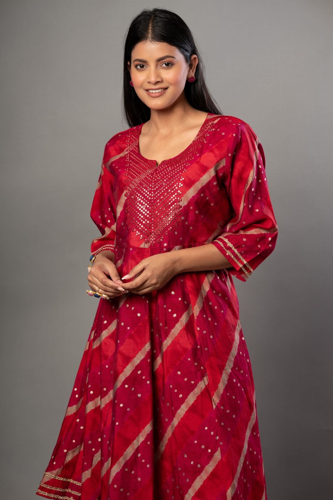 Red Anarkali Suit Set with Dupatta - Anvi Couture