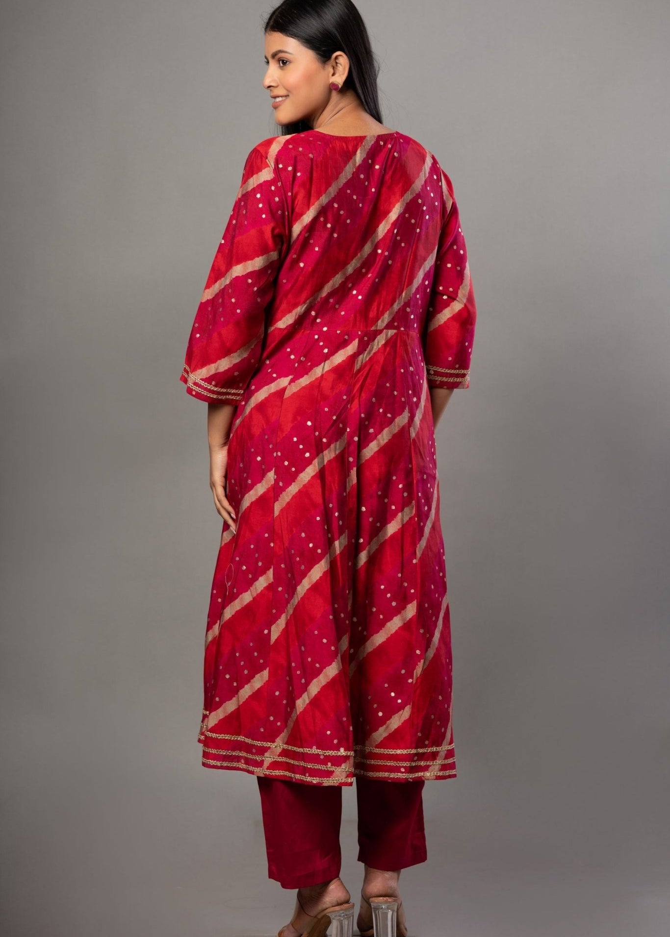 Red Anarkali Suit Set with Dupatta - Anvi Couture