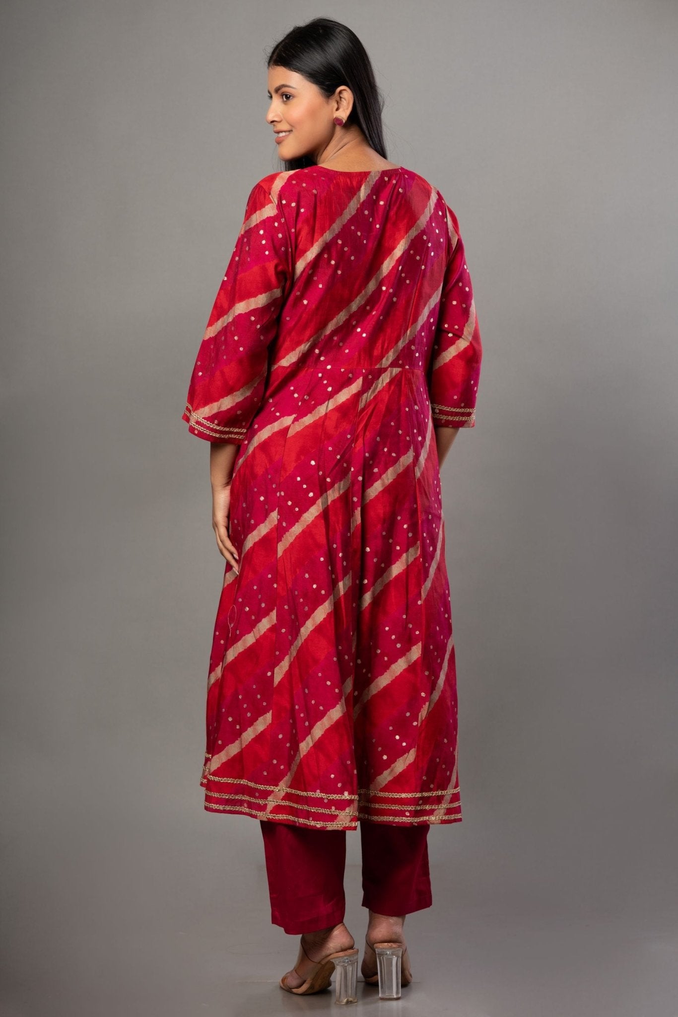 Red Anarkali Suit Set with Dupatta - Anvi Couture