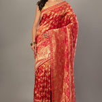 Red Banarasi Tissue Silk Saree with Allover Gold Zari Woven Full
