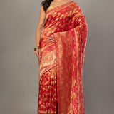 Red Banarasi Tissue Silk Saree with Allover Gold Zari Woven Full
