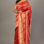 Red Banarasi Tissue Silk Saree with Allover Gold Zari Woven Front
