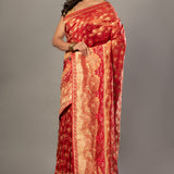 Red Banarasi Tissue Silk Saree with Allover Gold Zari Woven Front
