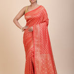 Red Bandhani Handloom Banarasi Saree - Anvi Couture
