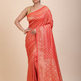 Red Bandhani Handloom Banarasi Saree - Anvi Couture