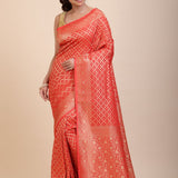 Red Bandhani Handloom Banarasi Saree - Anvi Couture