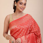 Red Bandhani Handloom Banarasi Saree - Anvi Couture