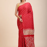 Red Bhadhani Mashru Silk Saree With Hand Embroidered Work Full
