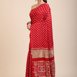 Red Bhadhani Mashru Silk Saree With Hand Embroidered Work Front
