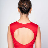 Red Blouse in Cotton Silk with Sleeveless Square Neck and Back Round Closure - Anvi Couture