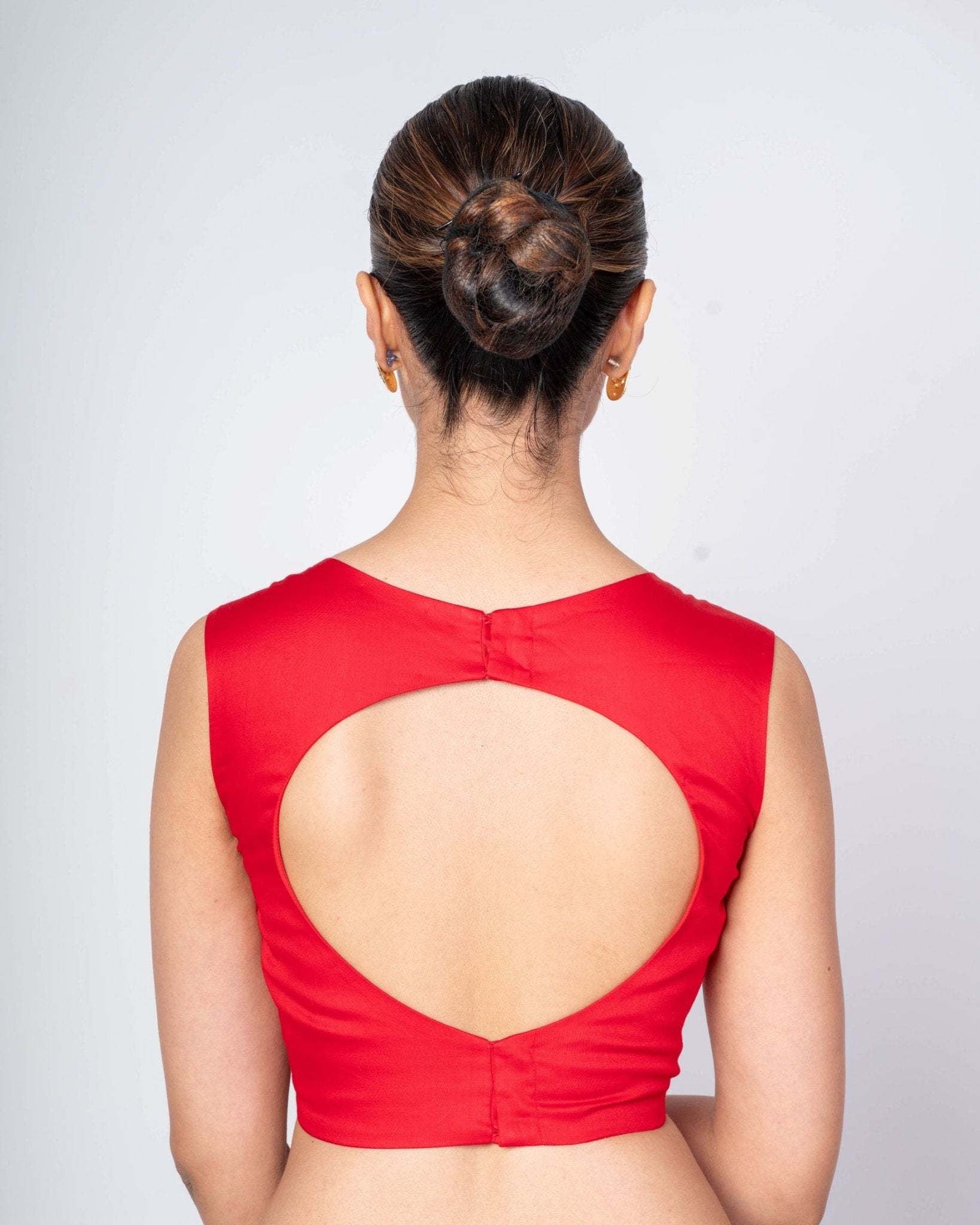Red Blouse in Cotton Silk with Sleeveless Square Neck and Back Round Closure - Anvi Couture