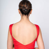 Red Blouse with Sleeveless Sweetheart Neck and Back Wide v Closure 