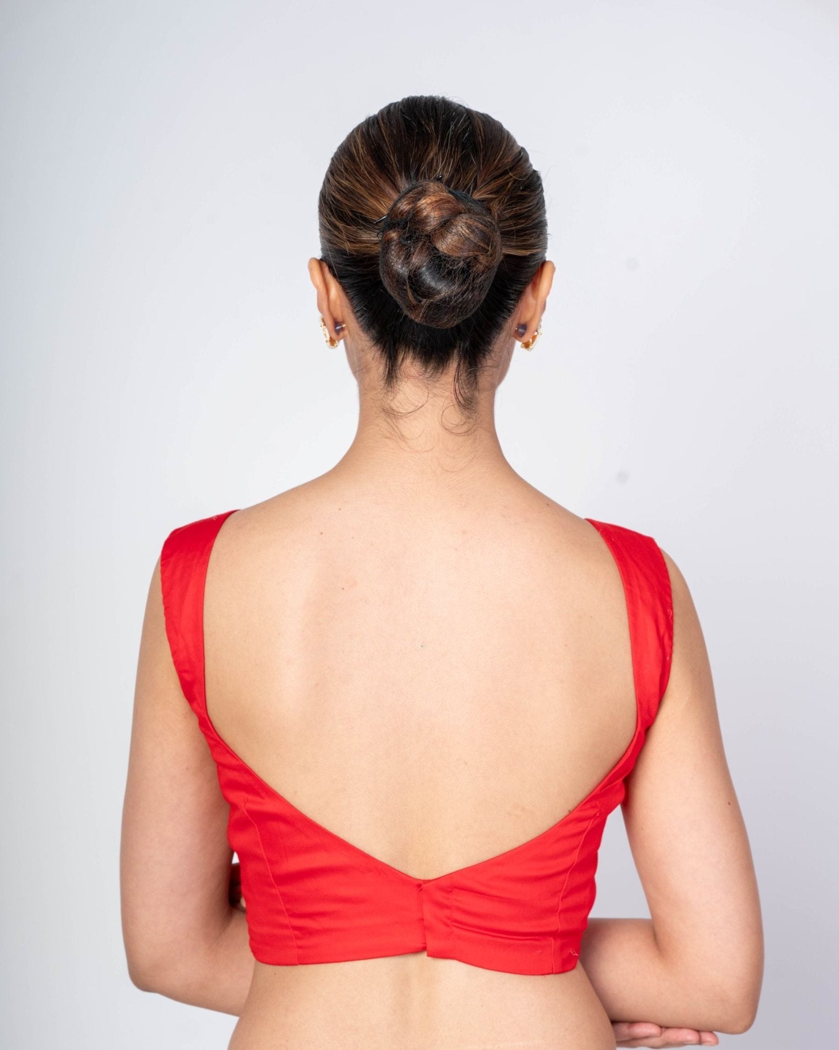 Red Blouse with Sleeveless Sweetheart Neck and Back Wide v Closure 