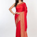 Red Bridal Banarasi Saree with All Over Zardosi Work - Anvi Couture