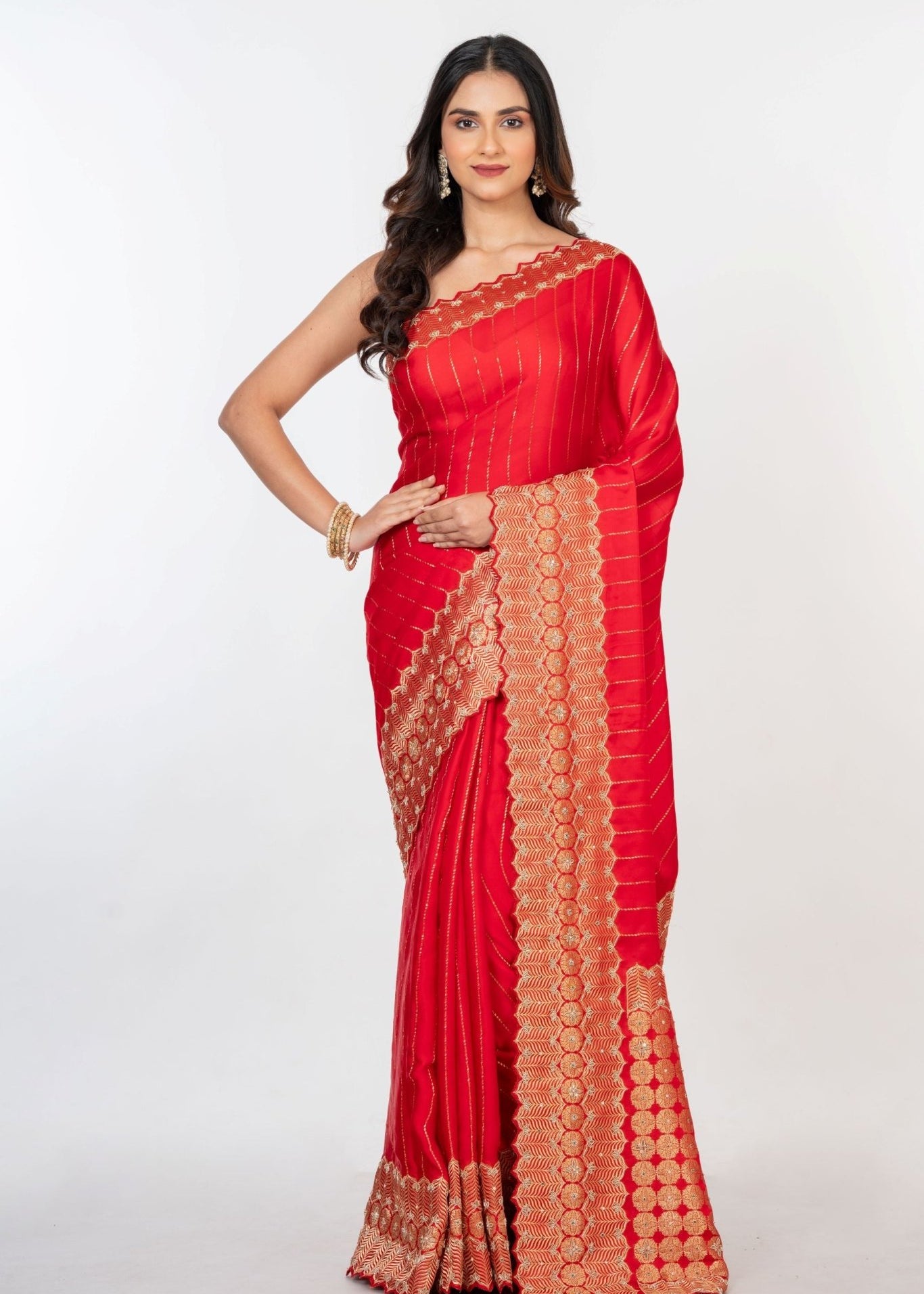 Red Bridal Banarasi Saree with All Over Zardosi Work - Anvi Couture