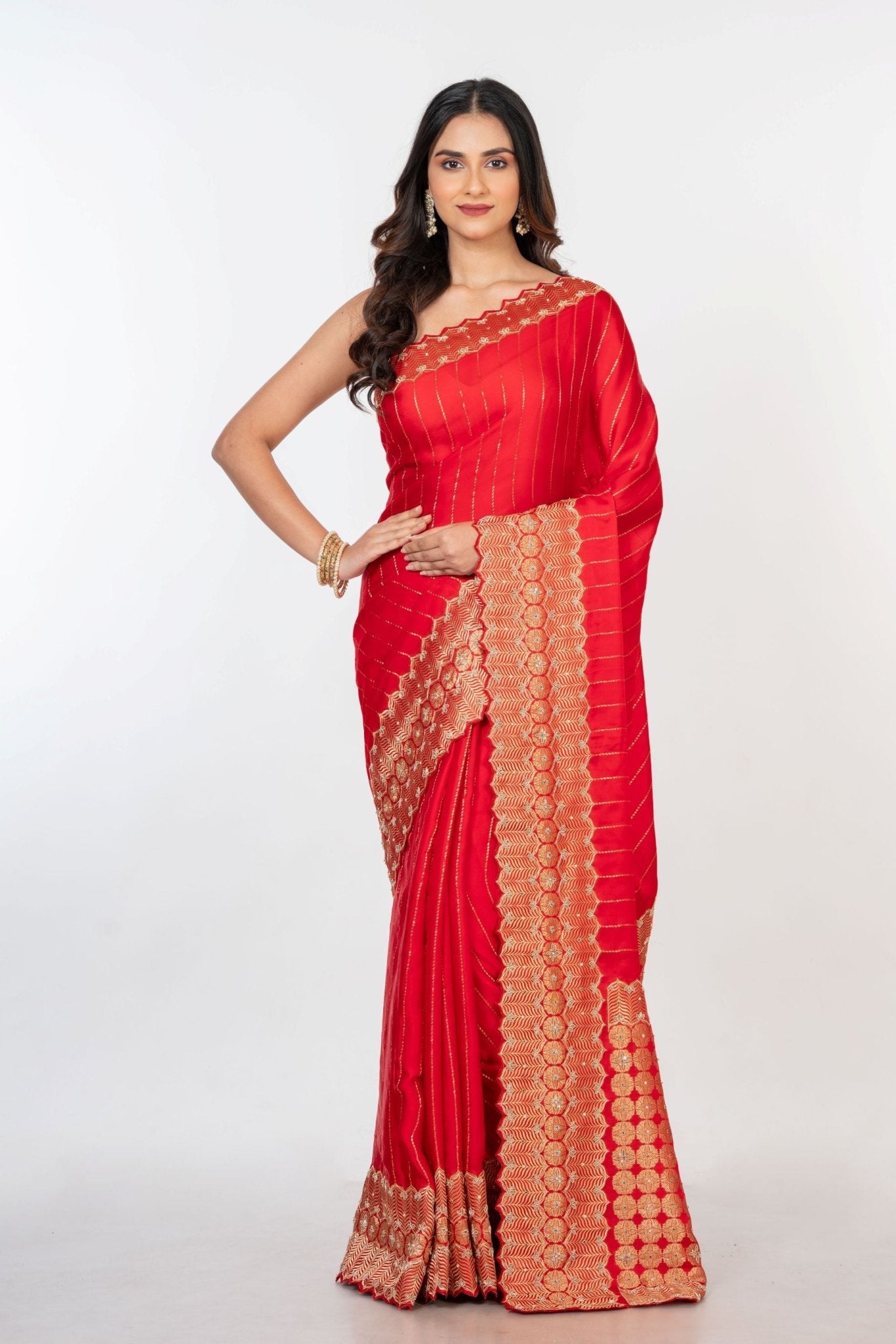 Red Bridal Banarasi Saree with All Over Zardosi Work - Anvi Couture