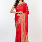 Red Bridal Banarasi Saree with All Over Zardosi Work - Anvi Couture