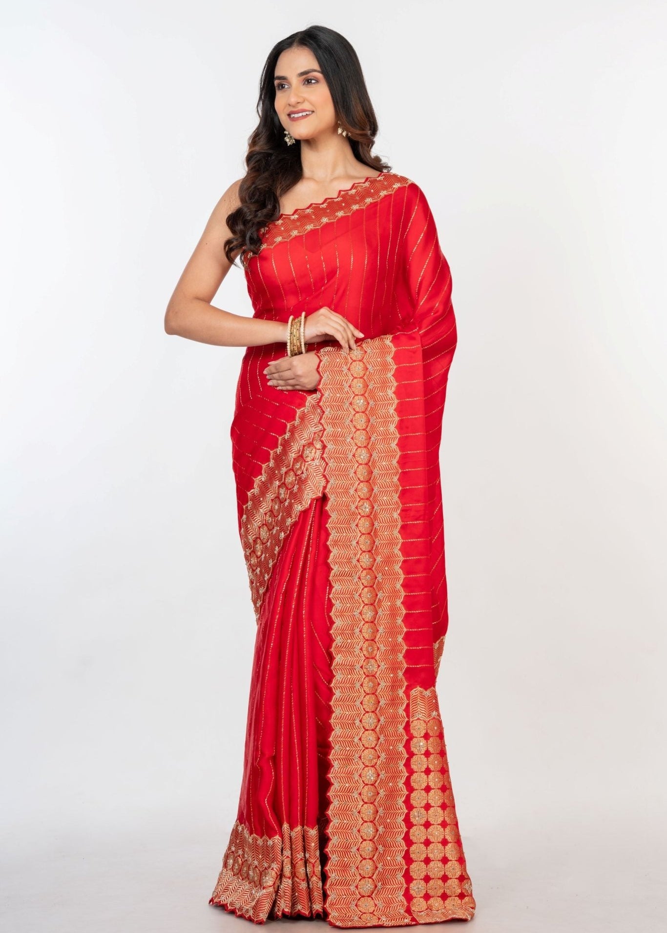 Red Bridal Banarasi Saree with All Over Zardosi Work - Anvi Couture