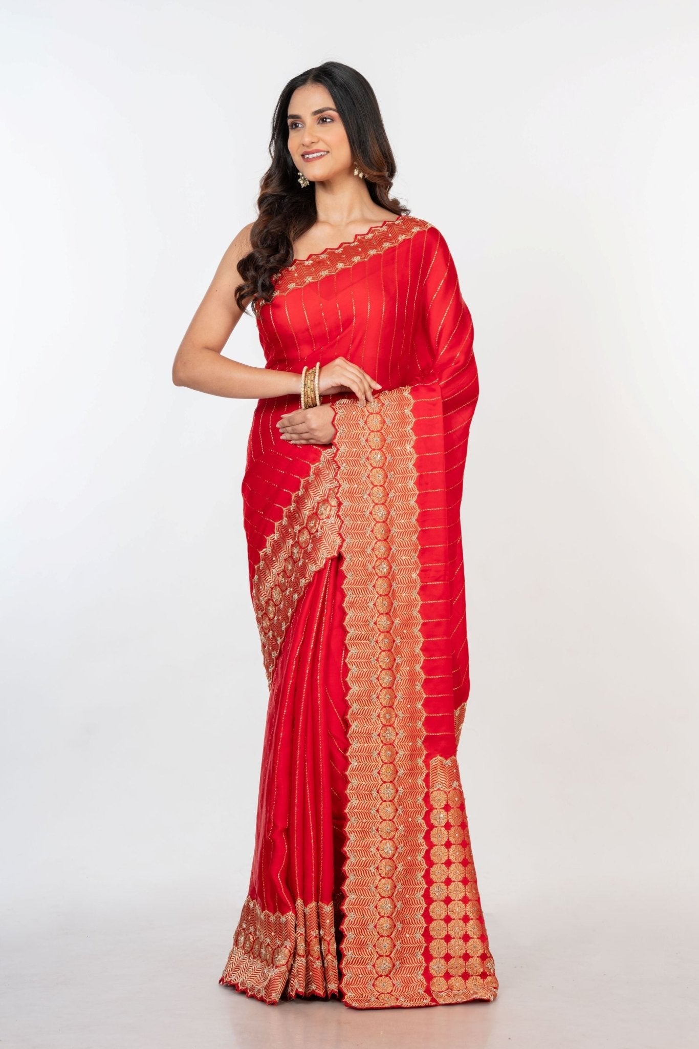Red Bridal Banarasi Saree with All Over Zardosi Work - Anvi Couture
