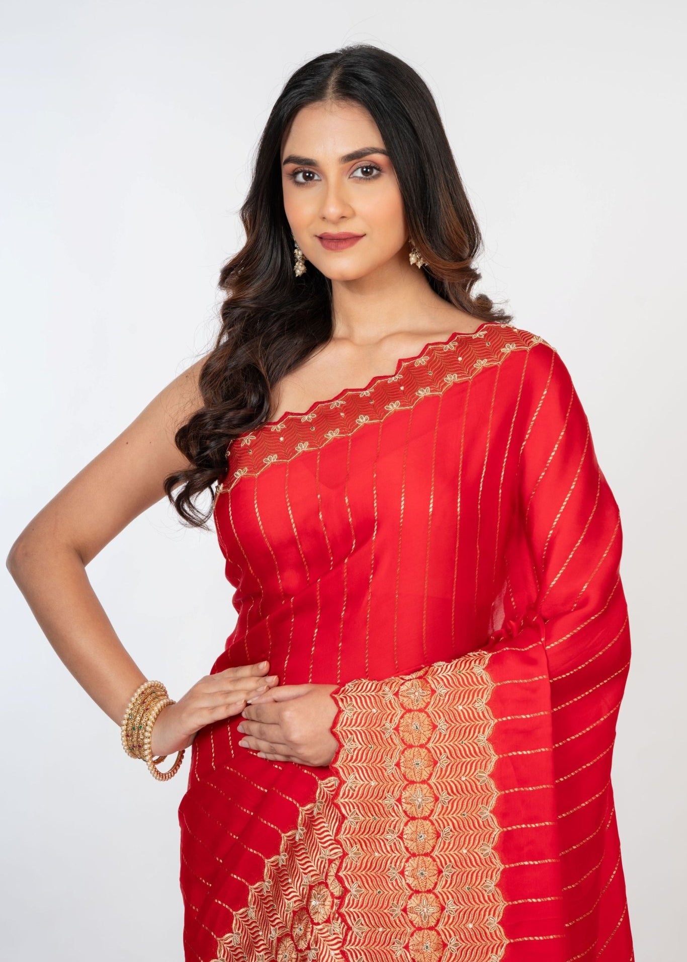 Red Bridal Banarasi Saree with All Over Zardosi Work - Anvi Couture