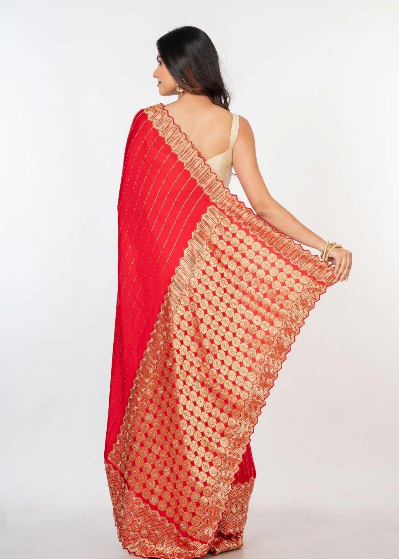 Red Bridal Banarasi Saree with All Over Zardosi Work - Anvi Couture